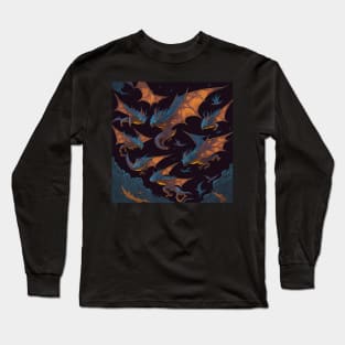 A Kaleidoscope of Vibrant Flying Dragons Soaring Through The Night Sky Long Sleeve T-Shirt